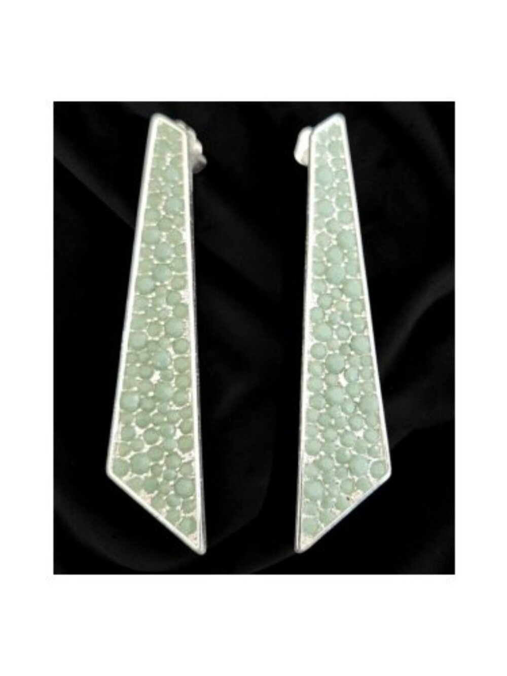 Silver Plated Textured Green Geometric Stud Earrings